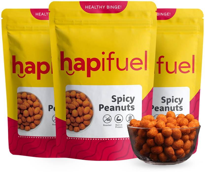 Hapifuel Roasted Spicy Peanuts Fibre Snacks Tasty Crispy & Healthy