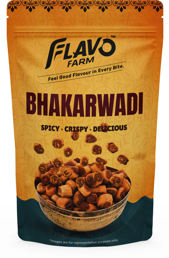FlavoFarm Authentic Bhakarwadi | Crispy Healthy Tea Time Savory Snack Namkeen Pack Bhakarwadi(250 g)