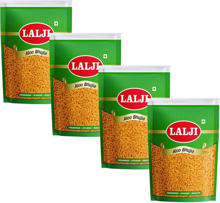 laljisweet Aloo Bhujia 1.6Kg (400Gm x 4) Bikaneri Namkeen Spicy and Crispy Healthy Snack Aloo Bhujia(4 x 400 g)