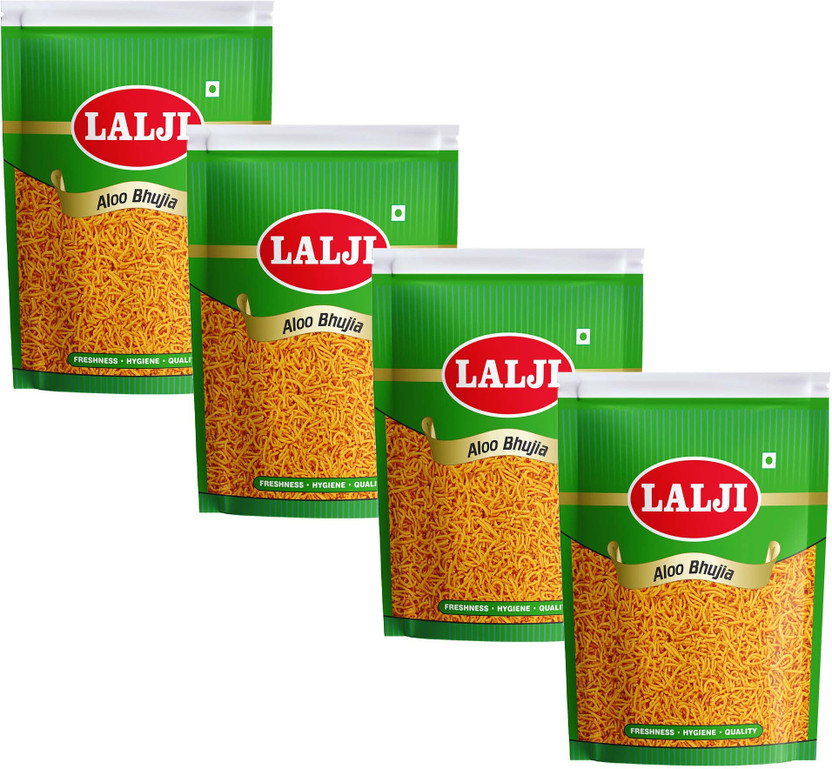 lalji Aloo Bhujia 1.6Kg (400Gm x 4) Bikaneri Namkeen Spicy and Crispy Healthy Snack(4 x 400 g)