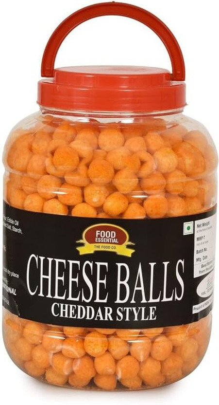 FOOD ESSENTIAL Cheese Balls (Cheddar Flavour, Plant-Based Vegan Snack, Party Pack) Pack of 1 Cheese Munchies(400 g)