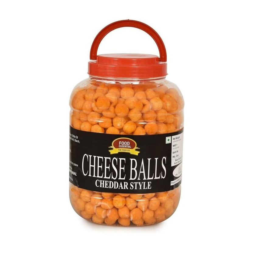 FOOD ESSENTIAL Cheese Balls (Cheddar Flavour, Plant-Based Vegan Snack, Party Pack) Pack of 1 Cheese Munchies(400 g)