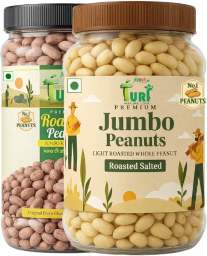Turf Fresh Jumbo Peanuts – Extra Large, Premium Quality Groundnuts, Rich in Protein & Fiber Roasted & Salted Peanuts(2 x 600 g)