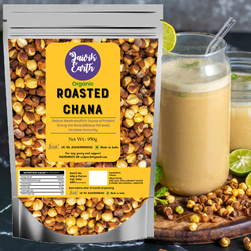 jaivikearth Healthy Roasted Chana High Protein Low Carb Diet Snack for Gym Office Tiffin Chana(950 g)