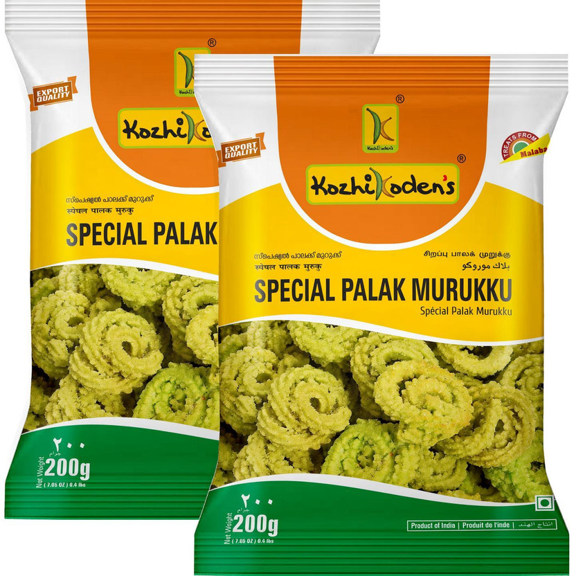kozhikoden's Palak Murukku Crispy Spinach Chakli Murukku Perfect Tea Time Snack Muruku(2 x 200 g)