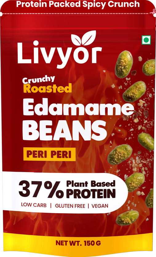 LIVYOR Roasted Edamame Beans | Peri Peri Flavour | Plant-Based Protein | Gluten Free Beans (Salted/Roasted)(150 g)