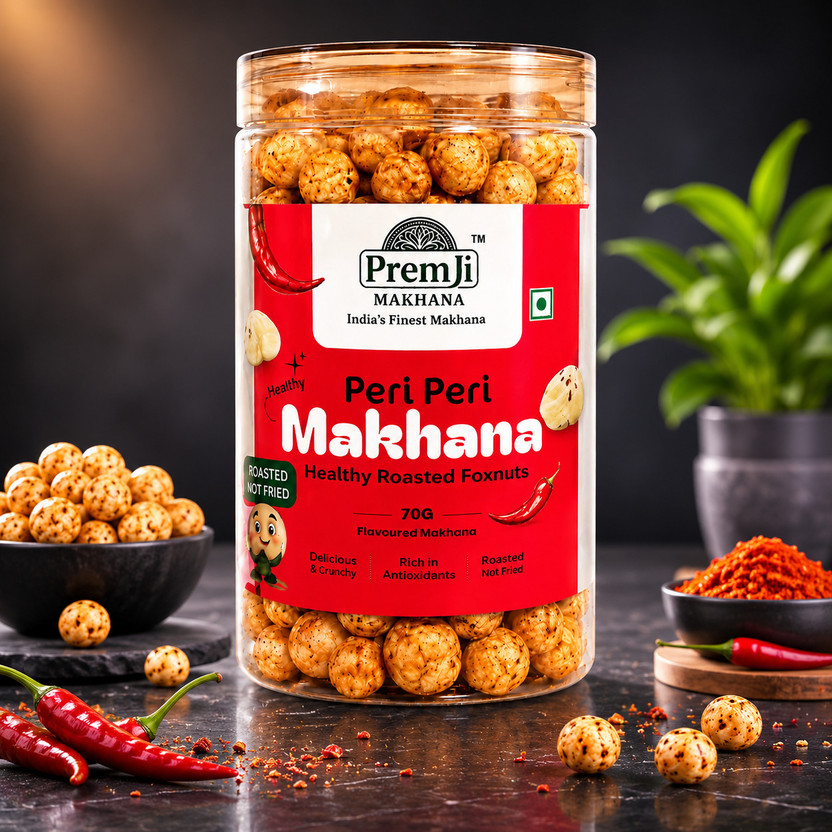 PREM JI MAKHANA India's Finest Makhana-By Premji Peri Peri Makhana | Crunchy Roasted Foxnuts | Tasty Snack Makhana Roasted in Olive Oil(70 g)