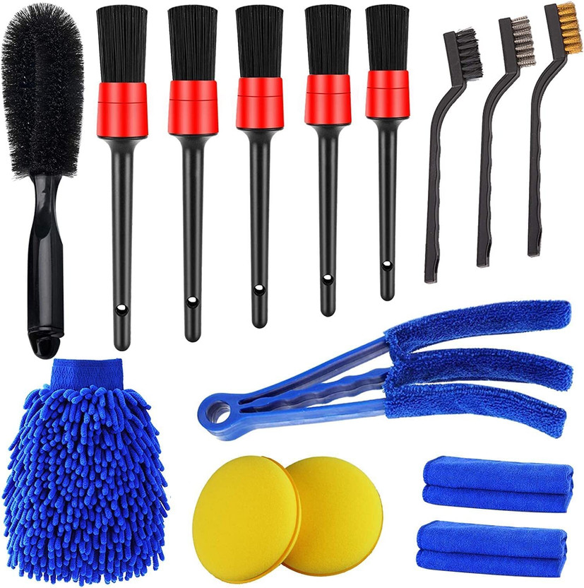 TNKE 15-Piece Multi-Use Car Interior & Exterior Cleaning & Detailing Brush Kit Combo