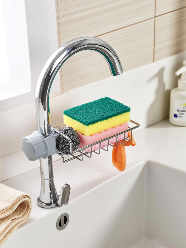 DAVALBA Stainless Steel Adjustable Sink Tap Stand Dish Heavy Duty Hanging Drain Rack(steel)