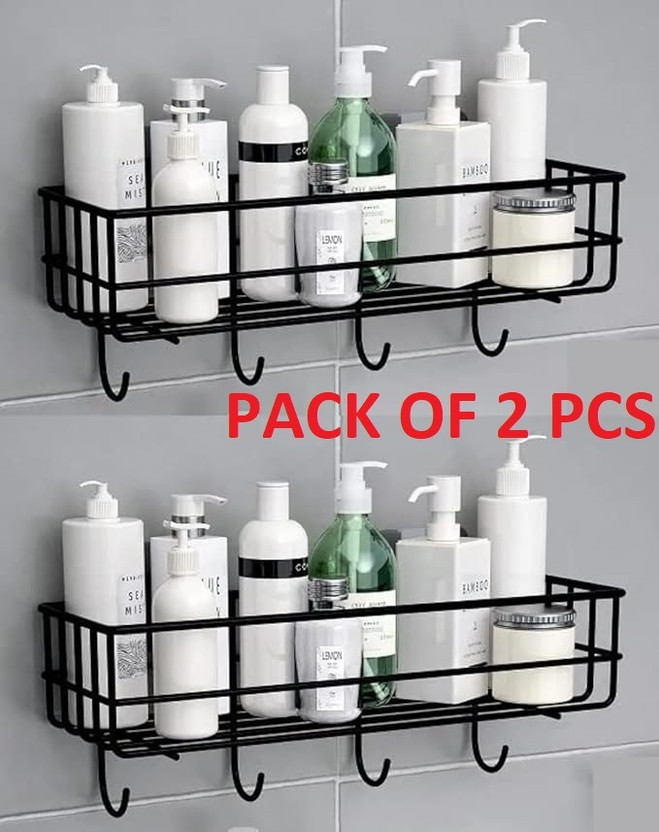 MY International M Y INTERNATIONAL 4 HOOKS WALL SHELF PACK OF TWO MAT BLACK COLOR(Mat Black)