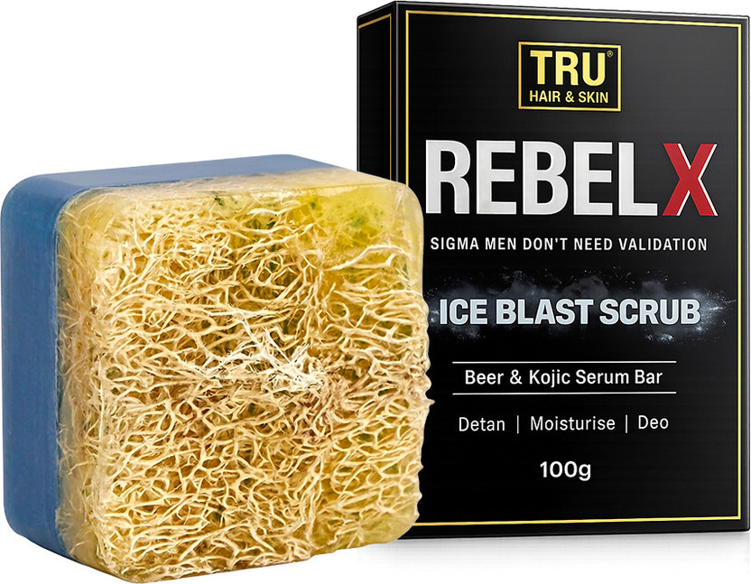 TRU HAIR RebelX DeTan Soap with Kojic Acid | Menthol Natural Loofah Soap For Men(100 g)