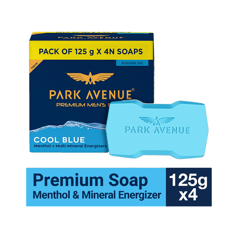 PARK AVENUE Premium Men's Soaps for Bath-Cool Blue-Grade 1 Soap-For All Skin Types(4 x 125 g)