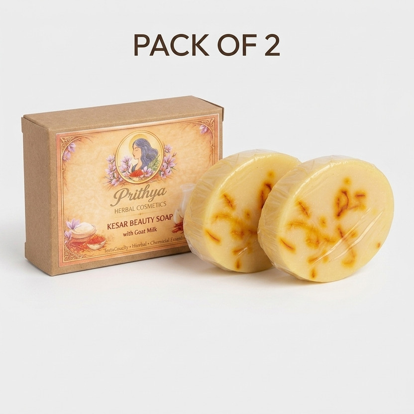 Prithya Herbal Cosmetics Herbal Kesar & Goat Milk Bath Soap | Cleansing Moisturizing Soap for Men & Women(2 x 120 g)
