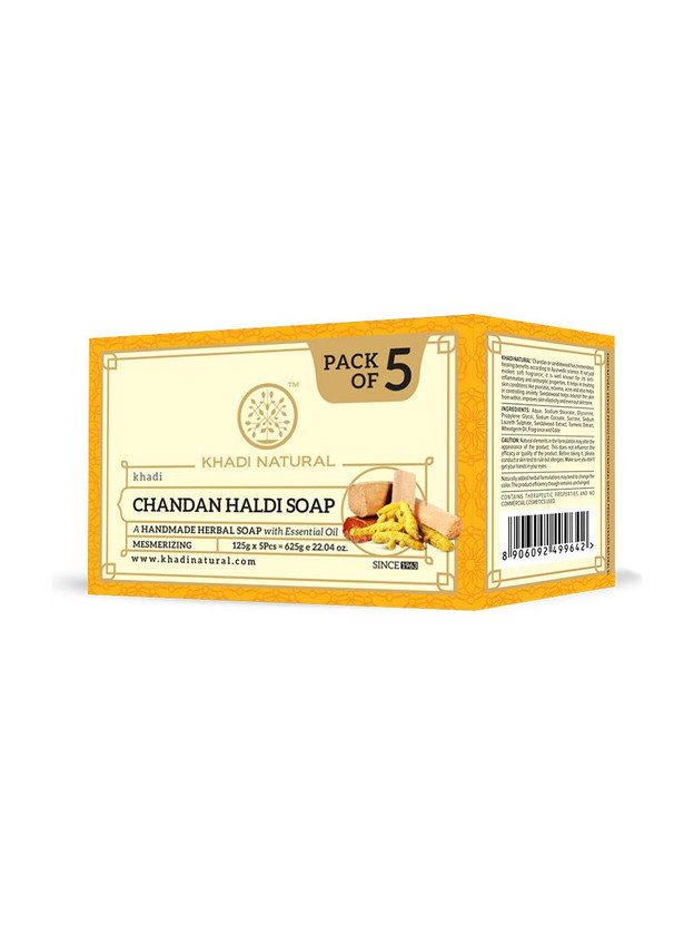 KHADI NATURAL Chandan Haldi Soap for Soft Smooth Skin Pack of 5(5 x 125 g)
