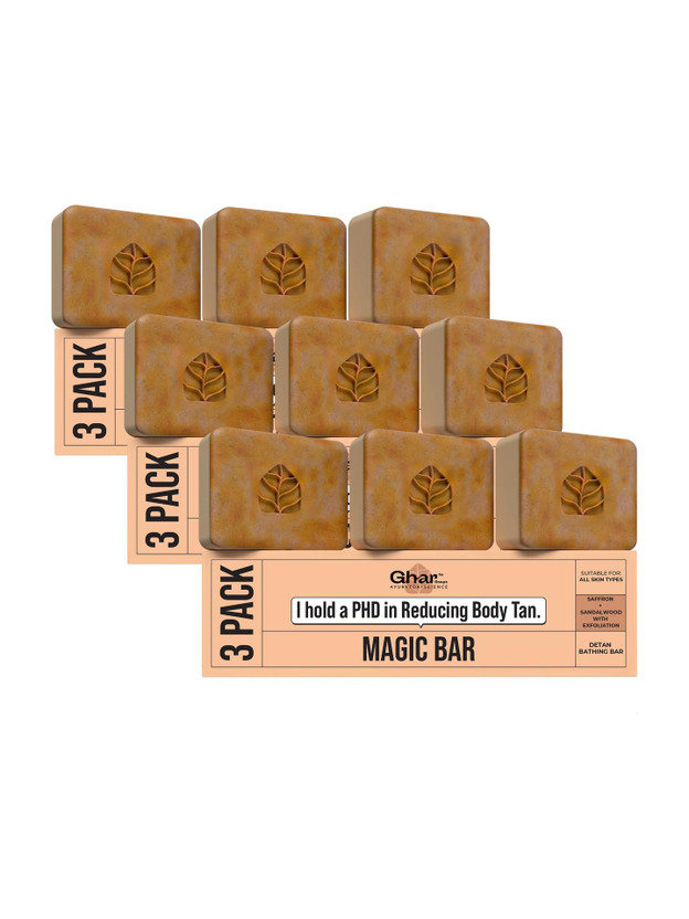 Ghar Ghar Soaps Magic Soap Sandal Wood And Saffron for DeTan and Glowing Brightening Skin(9 x 100 g) - Flipkart Deal