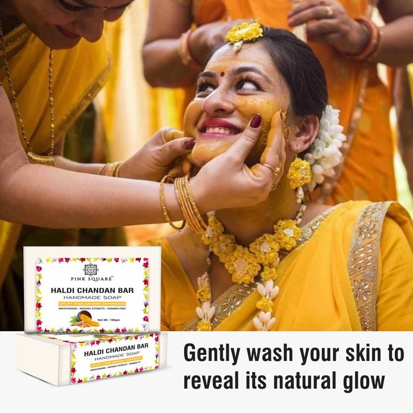 Pink Square Handmade Haldi Chandan Bathing Soap Moistures & Glowing