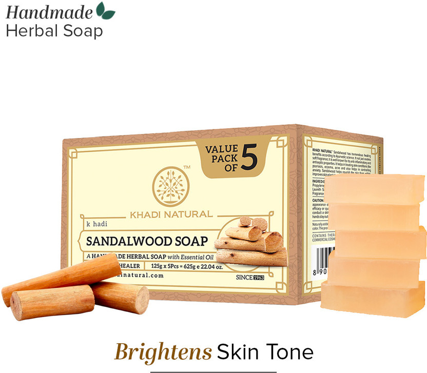 KHADI NATURAL Sandalwood Soap for Soft Smooth Skin Pack of 5(5 x 125 g)