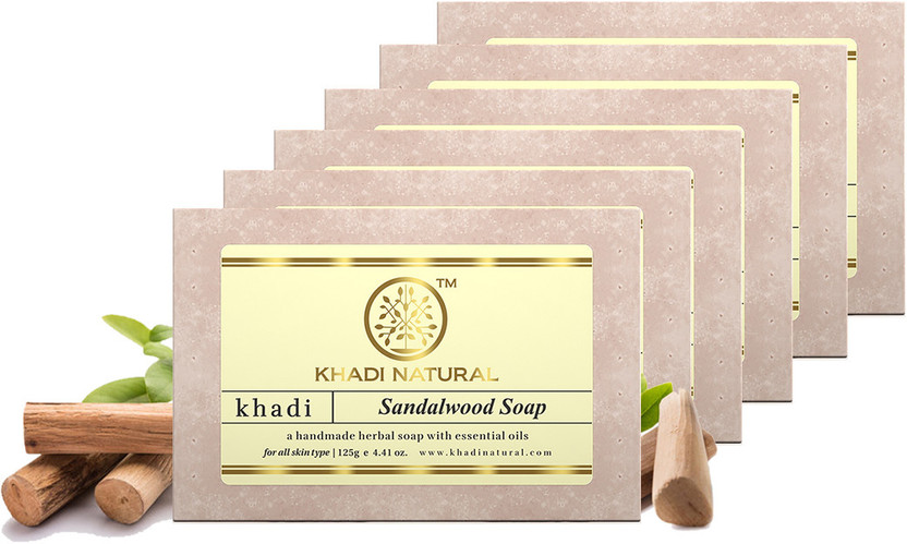 KHADI NATURAL Sandalwood Soap for Soft Smooth Skin Pack of 6(750 g)