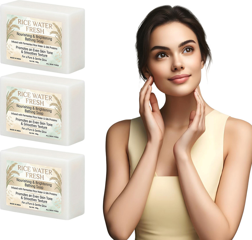 BFW Rice Water Fresh Brightening Bathing Soap, Natural Glow, 100g (3 Pack)(3 x 100 g)
