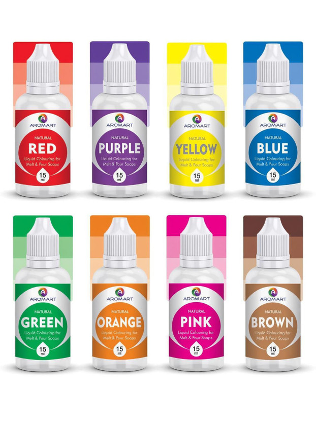 Aromart Liquid Soap Making Colours (Essential Collection) for Melt & Pour Soaps - Set of 8 (15 ml each)(8 x 15 g)