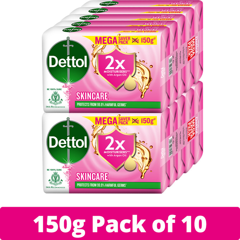 Dettol Dettol Skincare Bathing Soap for Men & Women, for Face, Body & Hands, Moisturizer Combo(10 x 150 g) - Flipkart Deal