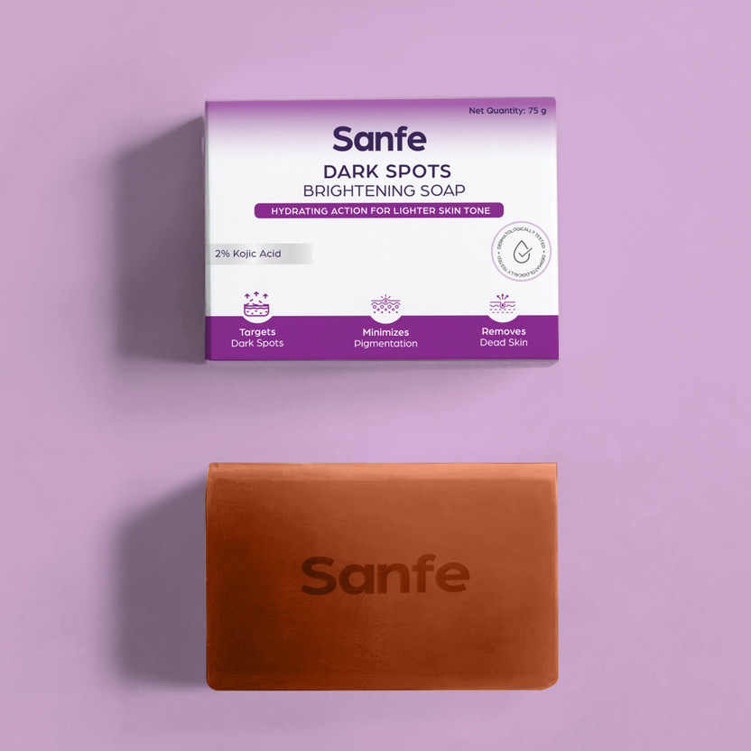 Sanfe Dark Spots Brightening Soap |2% Kojic Acid & Glutathion| Prevents New Blemishes(75 g)