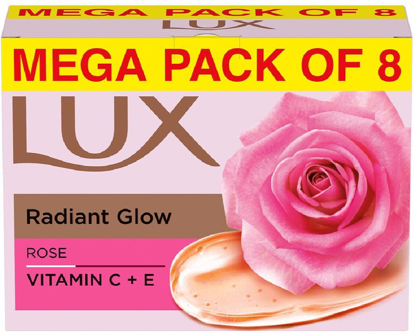 LUX Soft Glow Rose & Vitamin E Soap Bar, Bathing Soap(8 x 150 g)