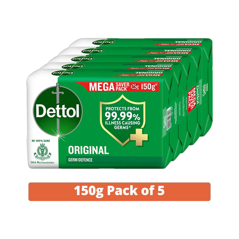 Dettol Original Bathing Soap for Men & Women, for Face, Body & Hands, Combo for Summer(5 x 150 g)