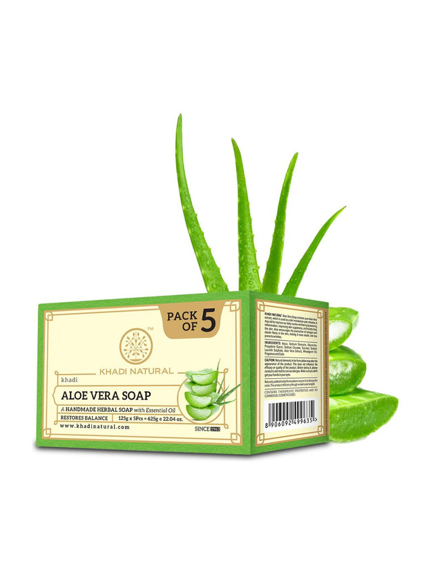 KHADI NATURAL Aloe Vera Soap for Smooth Hydrated Skin Pack of 5(5 x 125 g)
