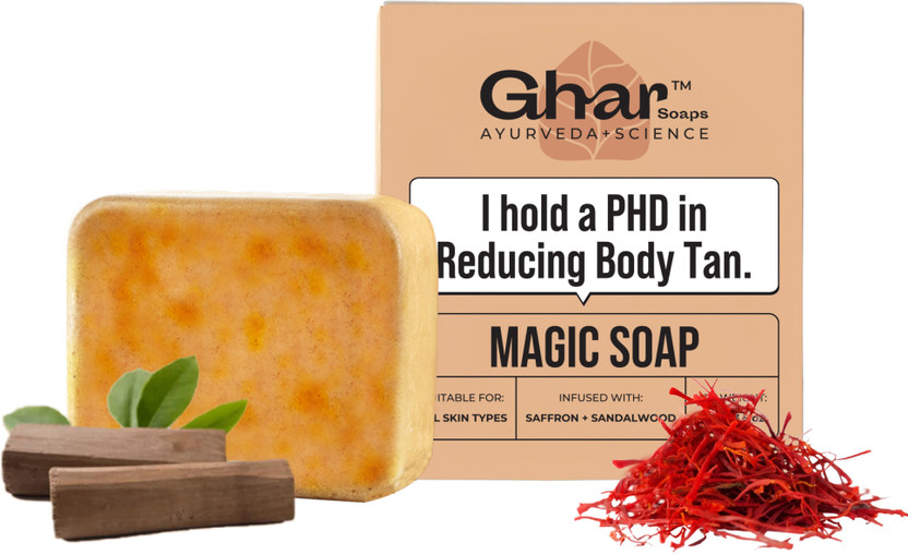Ghar Soaps Magic Soap Sandal Wood And Saffron for DeTan and Glowing Brightening Skin(100 g)
