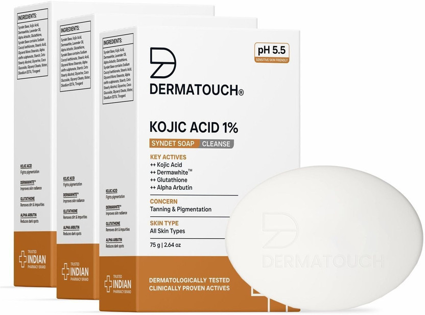 Dermatouch Kojic Acid 1% Soap with Glutathione | For Pigmentation & Sun damage(3 x 75 g)