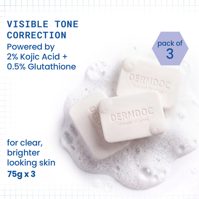 DermDoc 2% Kojic Acid + 0.5% Glutathione Cleansing Bar | Skin Brightening Soap(3 x 75 g)