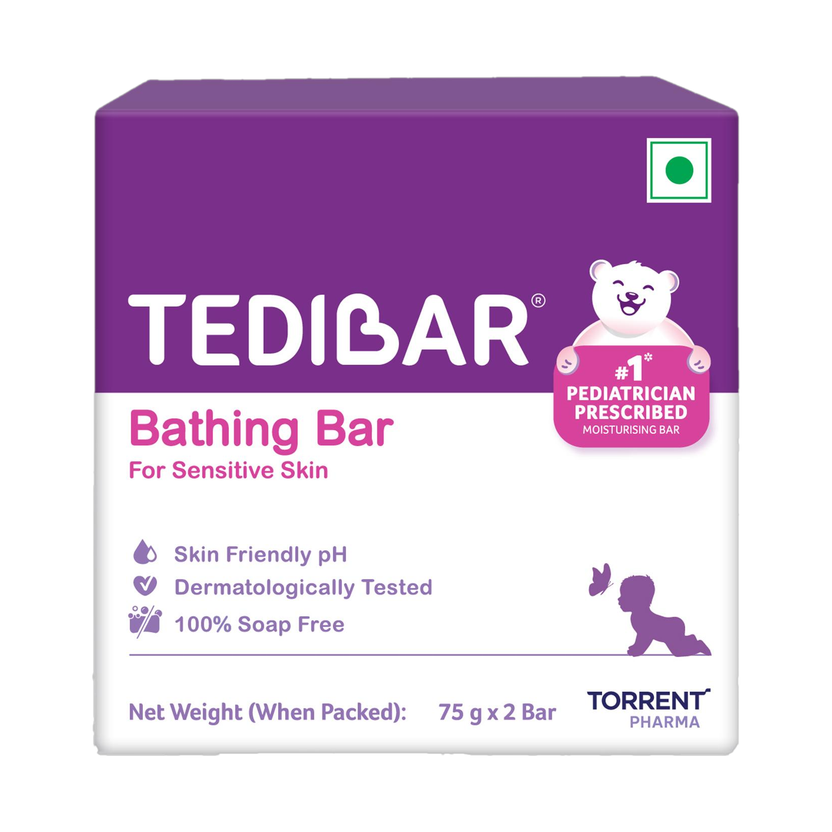 Tedibar Moisturising Baby Bathing Bar | 100% Soap Free | Skin Friendly pH - By Torrent(2 x 75 g)