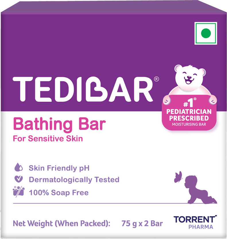 Tedibar Moisturising Baby Bathing Bar | 100% Soap Free | Skin Friendly pH - By Torrent(2 x 75 g)