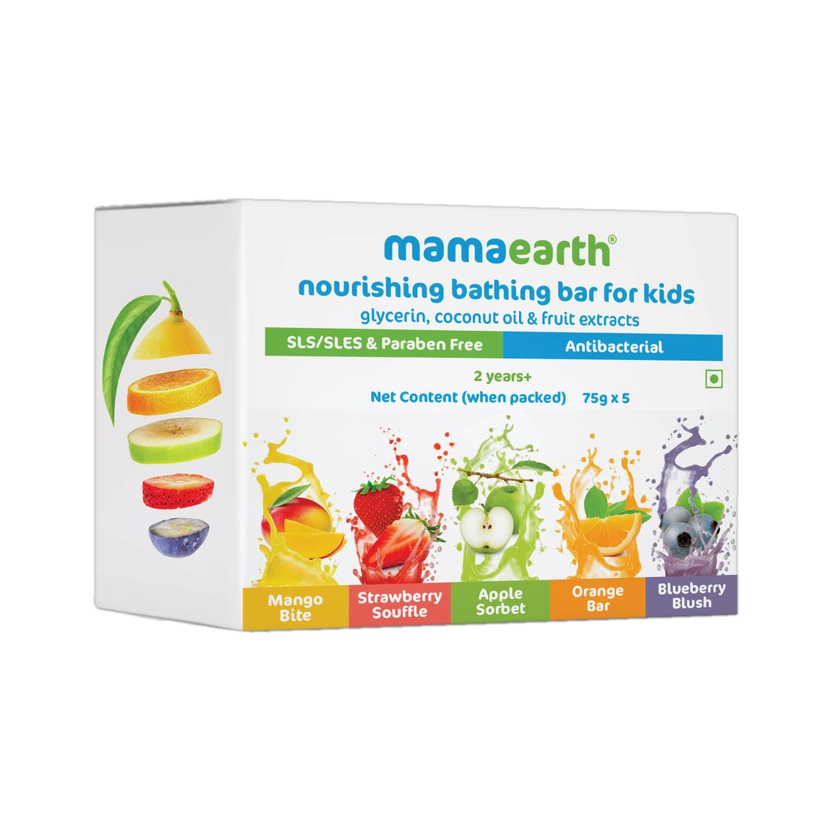 Mamaearth Nourishing Bathing Bar(Pack of 5: Mango Bite, Strawberry Souffle, Apple Sorbet, Blueberry Blush & Orange Bar)(5 x 75 g)