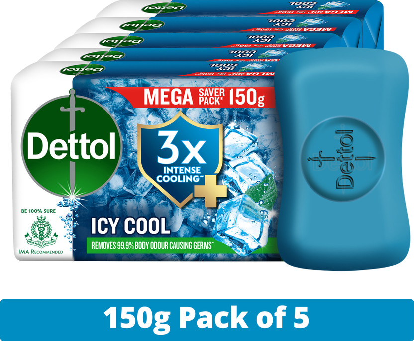 Dettol Icy Cool Bathing Soap Bar with 3x intense cooling(5 x 150 g)