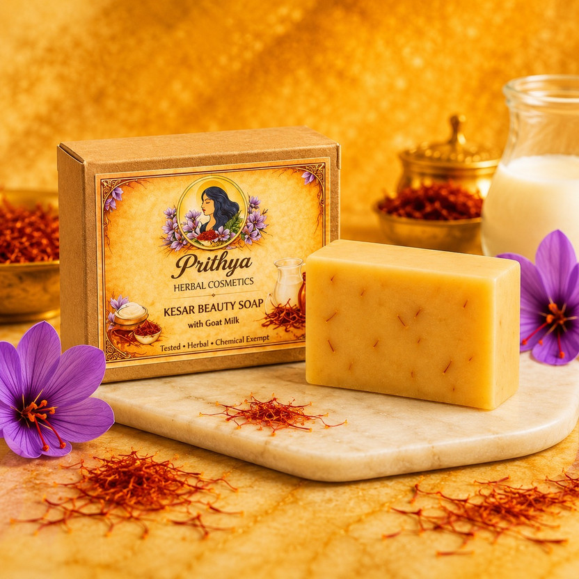 Prithya Herbal Cosmetics Herbal Kesar & Goat Milk Bath Soap | Cleansing Moisturizing Soap for Men & Women(120 g)
