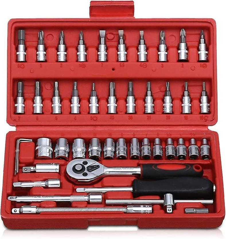 Flipkart SmartBuy High Quality 1/4-Inch Tool Ratchet Wrench Kit Household Socket Set(Pack of 46)