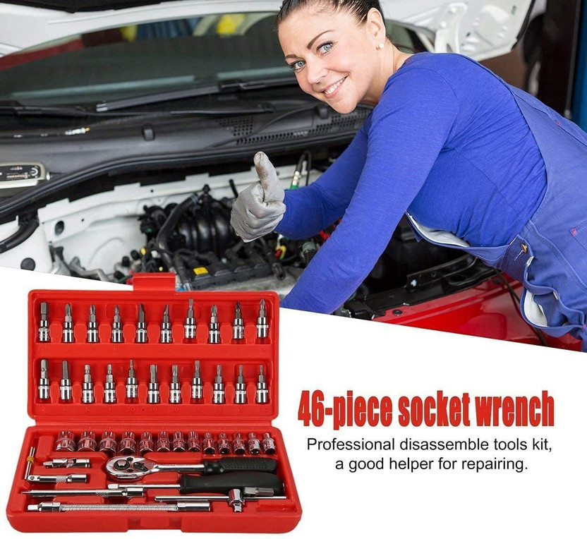 TECHEL TECHEL SKE-46-Pcs Combination Tool Kit and Case Precision Socket V8 Cycling CAMPING TOOL KIT,CYCLE REPAIR TOOL KIT,etc - Flipkart Deal