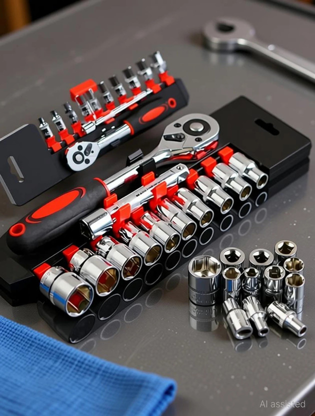 HERRYENTERPRISE 12 Pcs 1/4 Inch Socket Set 12Pcs with Ratchet Spanner for Car Machinery Repair Socket Set(Pack of 1)