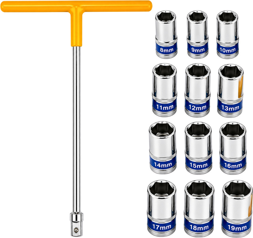 DANMI T Spanner Set 8-19mm 13 Pcs Chrome Vanadium Socket Wrench Kit Socket Set(Pack of 13)