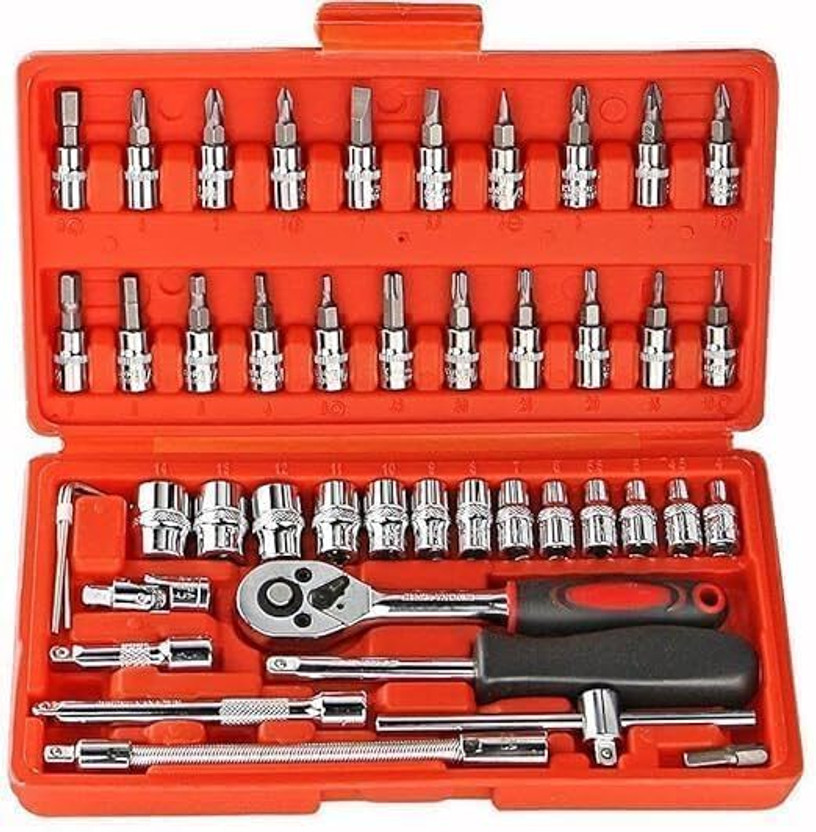 VRTREND 46pcs Professional Socket Tool Kit Set Carry Friendly Socket Set(Pack of 1)