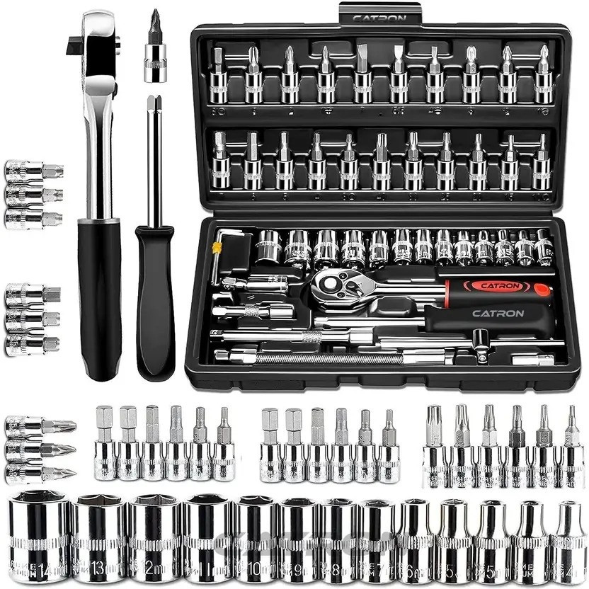 KHANSAHEB 46 In 1 Pcs Tool Kit & Screwdriver and Socket Set,Hand Tool Kit Socket Set(Pack of 46)