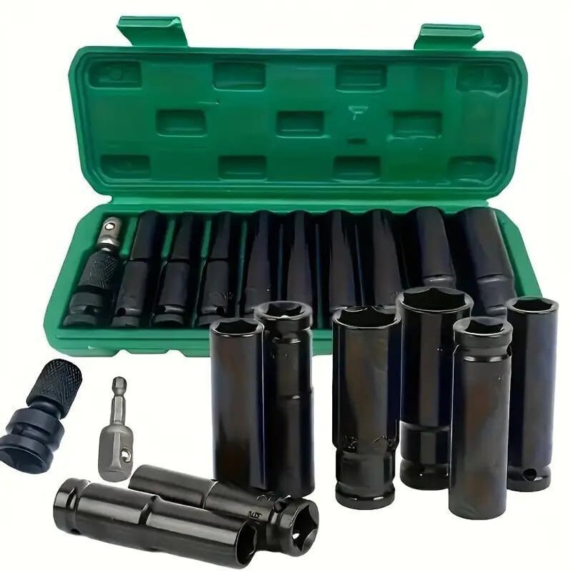 Daccfy 11 Pieces 1/2-Inch Square Drive 78mm Deep Impact Socket Hex Set Socket Set(Pack of 11)