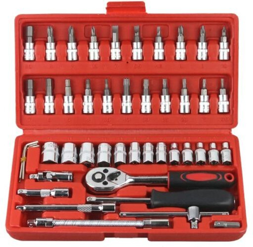 KRUNALENTERPRIS 46pcs Tool Ratchet Torque Wrench Combo Tools Kit Car Repair Set Hand Tool Kit(46 Tools)