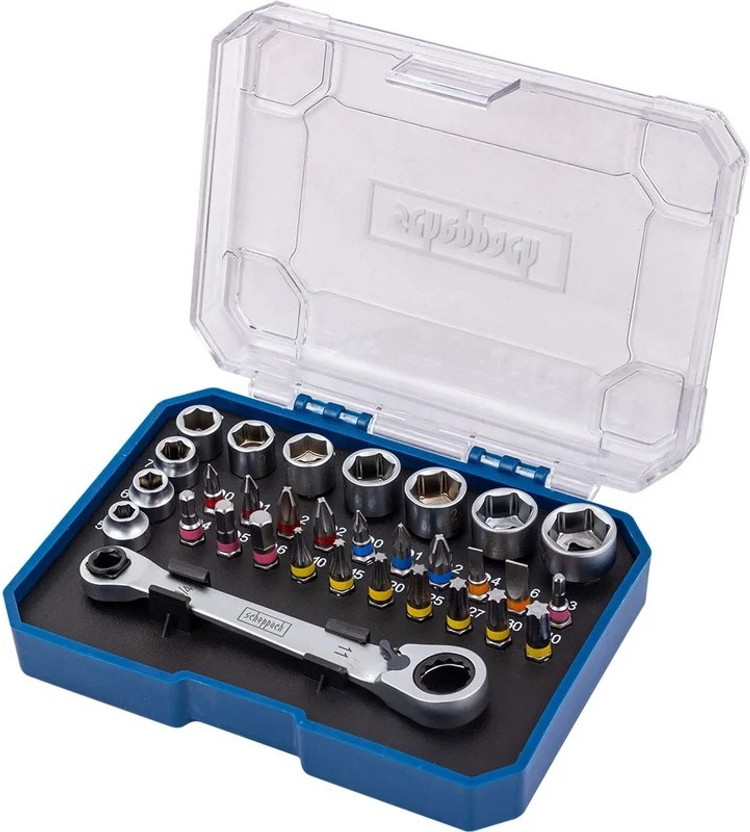 scheppach Socket & Bit Tool Set 1/4" Drive with Ratchet Wrench | Screwdriver Bit Kit Socket Set(Pack of 31)