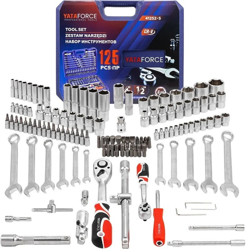 YATAFORCE 142pcs Socket Tool Set 1/4 & 1/2 Drive CR-V Professional Kit Case Set Socket Set(Pack of 123)