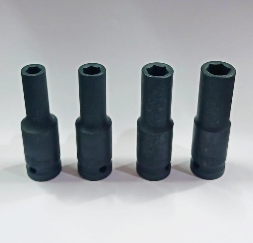 4MECH 8mm 10mm 12mm and 13mm Long Impact Socket Set, Heavy Duty Deep Impact Socket Set(Pack of 4)