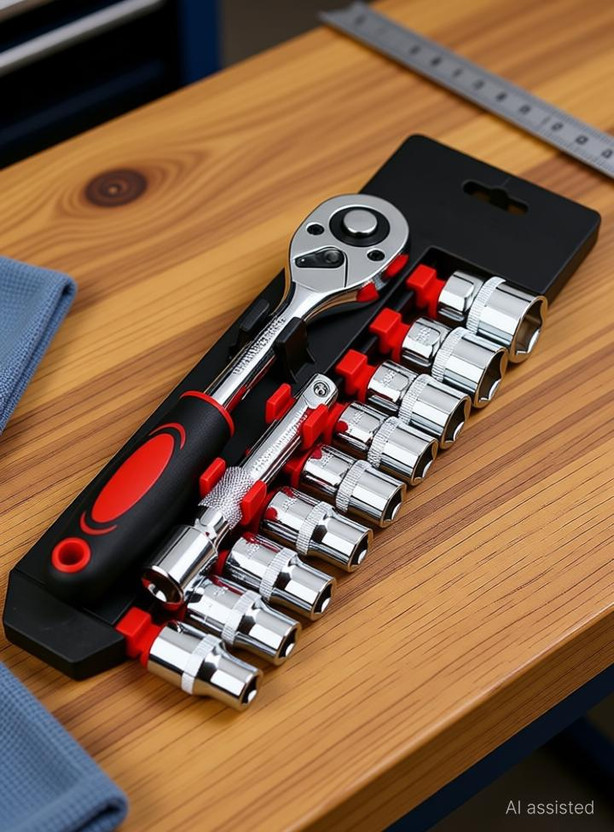 Emergity 12 in 1 Heavy Duty 1/2 Chrome Vanadium steel Socket Set with Quick Release Reversible Ratchet, Wrench Set, Tool Kit Socket Set(Pack of 1)