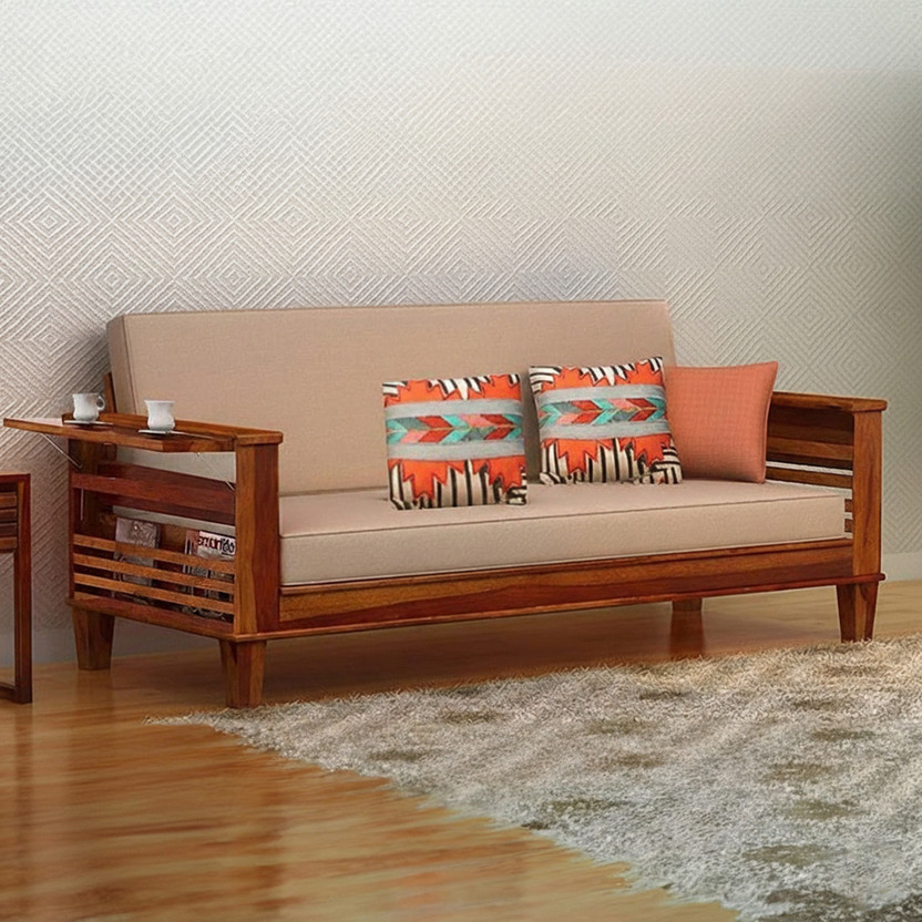 Worldwood Durable bed 3 Seater Double Solid Wood Fold Out Sofa Cum Bed(Finish Color - Teak Finish Delivery Condition - DIY(Do-It-Yourself))